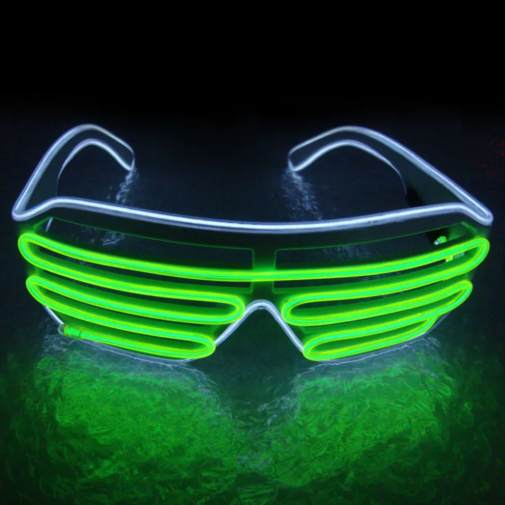 Лидер продаж EL Glasses EL Wire модный неоновый светодиодный светильник в форме затвора очки Rave Festival DJ вечерние Декоративные Солнцезащитные очки - Цвет: white green