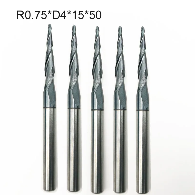 

5pcs/lot R0.75*D4*15*50L*2F HRC55 Tungsten solid carbide Coated End Mill type