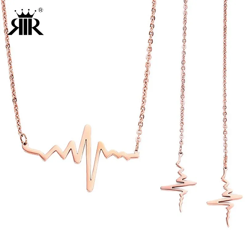 

RIR Rose Gold Baby Mood Heartbeat Necklace Stainless Steel Actual Cardiogram Jewelry Set Charm Meaningful Nurse Graduation Gift