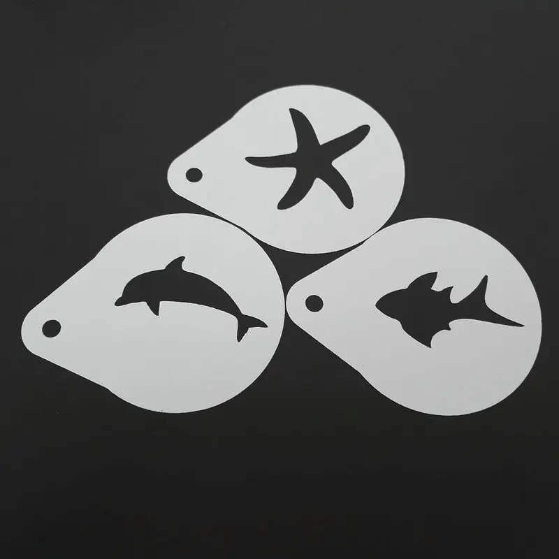

2.8 Inch Ocean Amimal Cappuccino Coffee Stencil Set Plastic Latte Art Cookies Mold Cafe Decoration Barista Tools