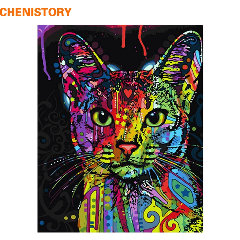 

CHENISTORY Colorful Cat DIY Painting By Numbers Abstract Modern Wall Art Picture Kit Coloring Painting By Numbers For Home Decor