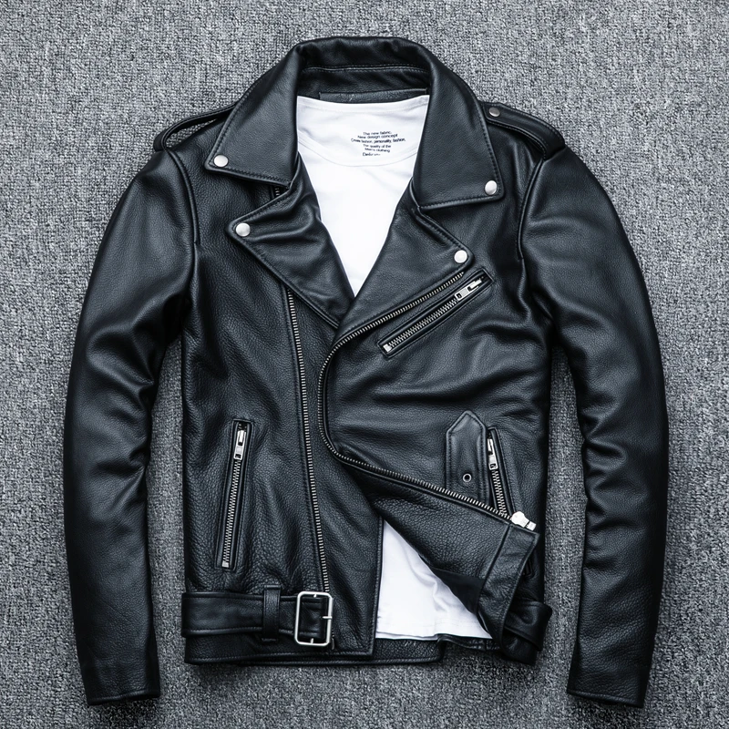 MAPLESTEED Classical Motocycle Jackets Men Leather Jacket 100% Natural Calf Skin Thick Moto Jacket Man Biker Coat Winter M192