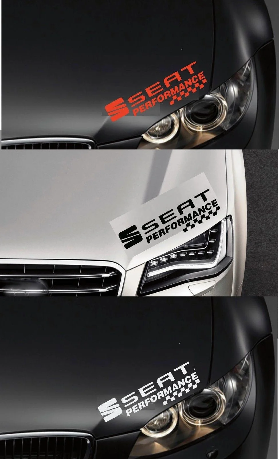 

For 2x SEAT - PERFORMANCE HEADLIGHT CHECKS CAR DECAL STICKER ADHESIVE - 300mm long