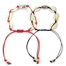 Многослойные ювелирные изделия из раковин, красный браслет-нить, повседневный модный браслет на ногу с кисточками, Пляжная ручная работа, летний панк-рок браслет