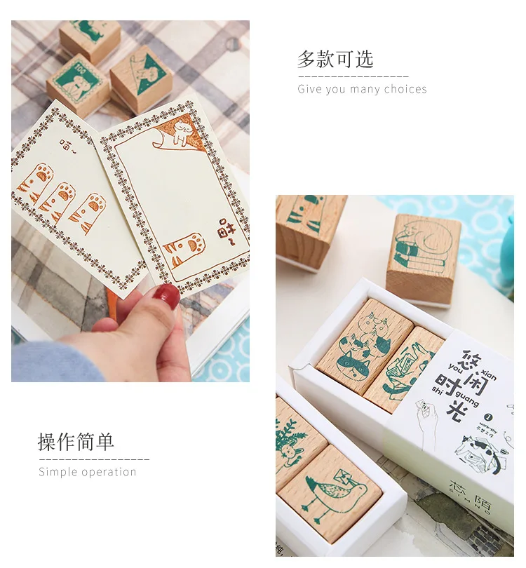 Vintage Cartoon cute cat DIY wooden rubber stamps set for scrapbooking stationery scrapbooking standard stamp