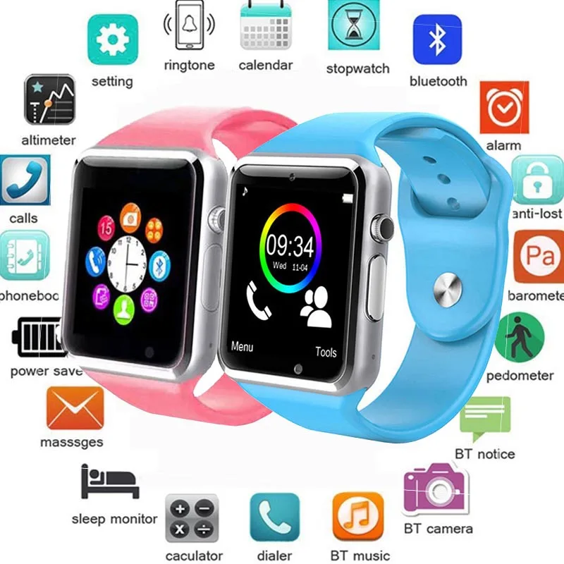 A1 наручные часы Bluetooth Смарт фитнес Шагомер одежда SIM Камера Smartwatch для Android