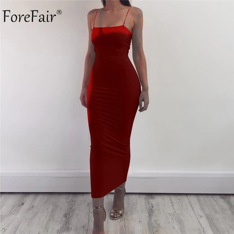 Forefair Sexy Spaghetti Strap Bodycon Midi Dress Women Summer Black White Red Sleeveless Basic Party Night Long Dress Autumn HTB1te1BXifrK1RjSspbq6A4pFXab - Forefair Sexy Spaghetti Strap Bodycon Midi Dress Women Summer Black White Red Sleeveless Basic Party Night Long Dress Autumn