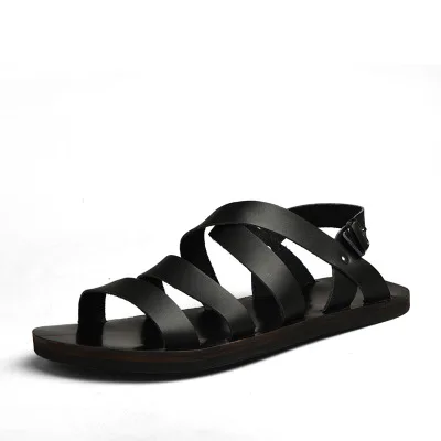 Мужские летние сандалии в римском стиле дышащие сандалии-гладиаторы с пряжкой мужские мягкие прочные удобные нескользящие туфли AA11989 - Цвет: Черный