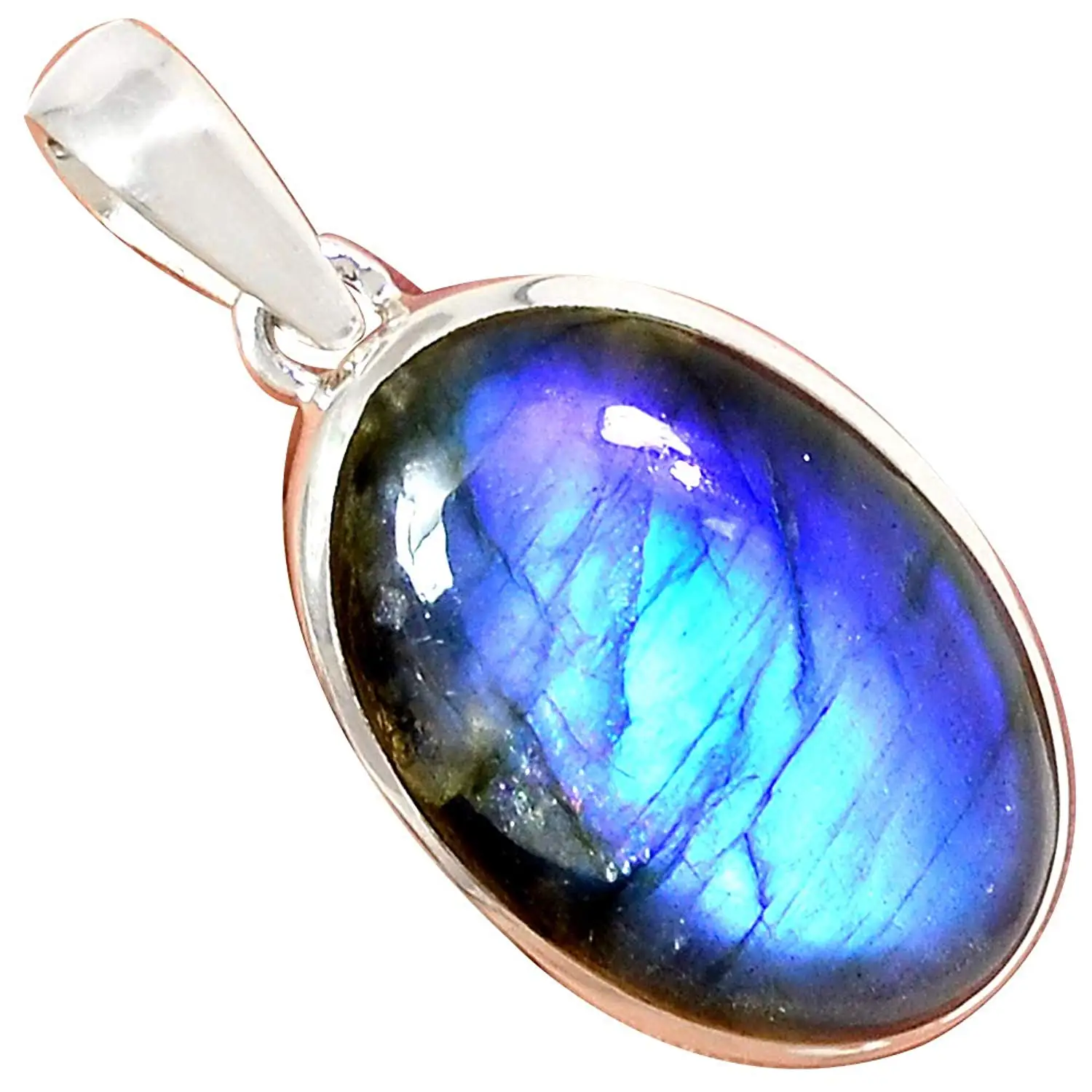 

Nature Blue Fire Labradorite Pendant 925 Sterling Silver Jewelry, 47 mm, MHBAP5157