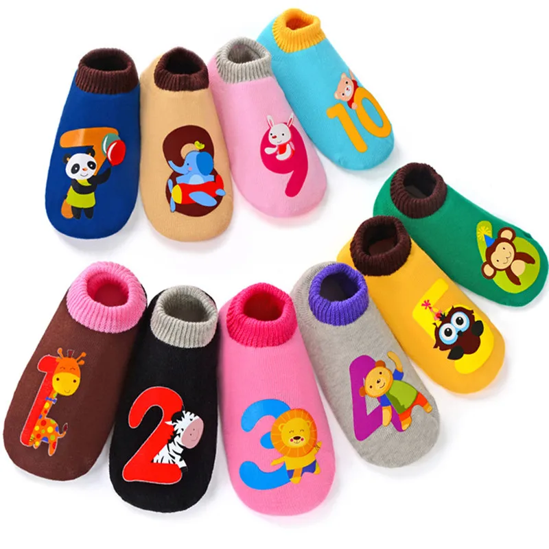 

A Baby Socks With Rubber Soles Numbers Infant Sock Newborn Children Indoor Floor Socks Shoes Anti Slip Soft Sole Sock