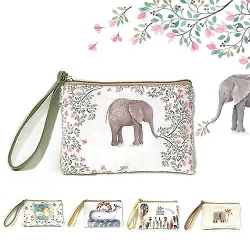 

New Pouches Women Mini Cute Elephant Elk Whale Cat Printed Coin Purse Phone Money Bag Handbag Women Small Wallet Pocket Travel