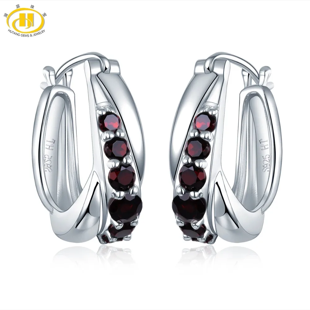

Hutang 5.99ct Natural Black Garnet Hoop Earrings 925 Sterling Silver Fine Gemstone Jewelry Elegant Design for Women's Gift New