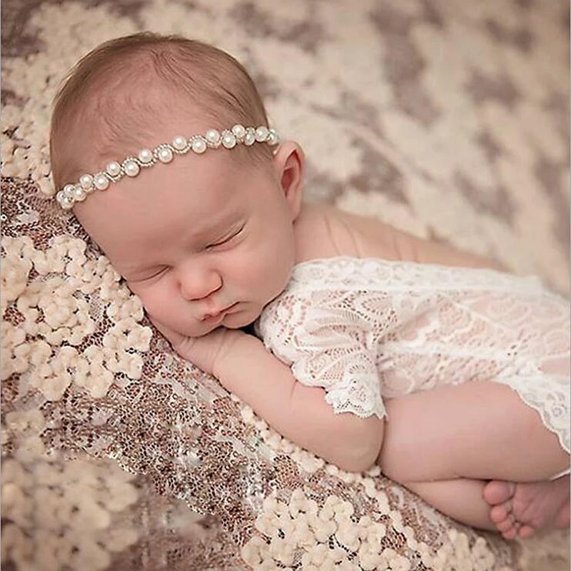 Newborn Baby Pearl Flower Headband Girl Hair Photography Props Accessories 