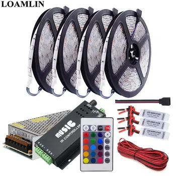 

RGB Led Strip 30Leds/m Flxible Light 5050SMD 24Keys IR Music RGB Led Controller Amplifier DC12V Led Transformer Power Kit