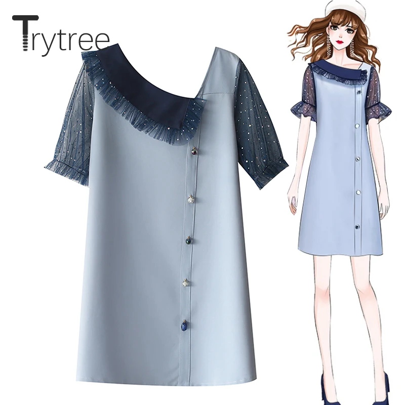 Trytree/летнее женское платье повседневное асимметричное с оборками и воротником