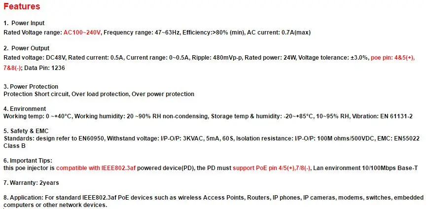 Инжектор PoE 48 В 0.5a POE Мощность Over Ethernet адаптер для безопасности IP Камера POE Булавки США/ЕС/ великобритания/AU доступны