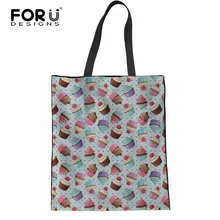 FORUDESIGNS Cupcake напечатанная Компактная сумка для покупок Женская Экологичная Льняная сумка сумки дамская модная тканевая сумка на плечо