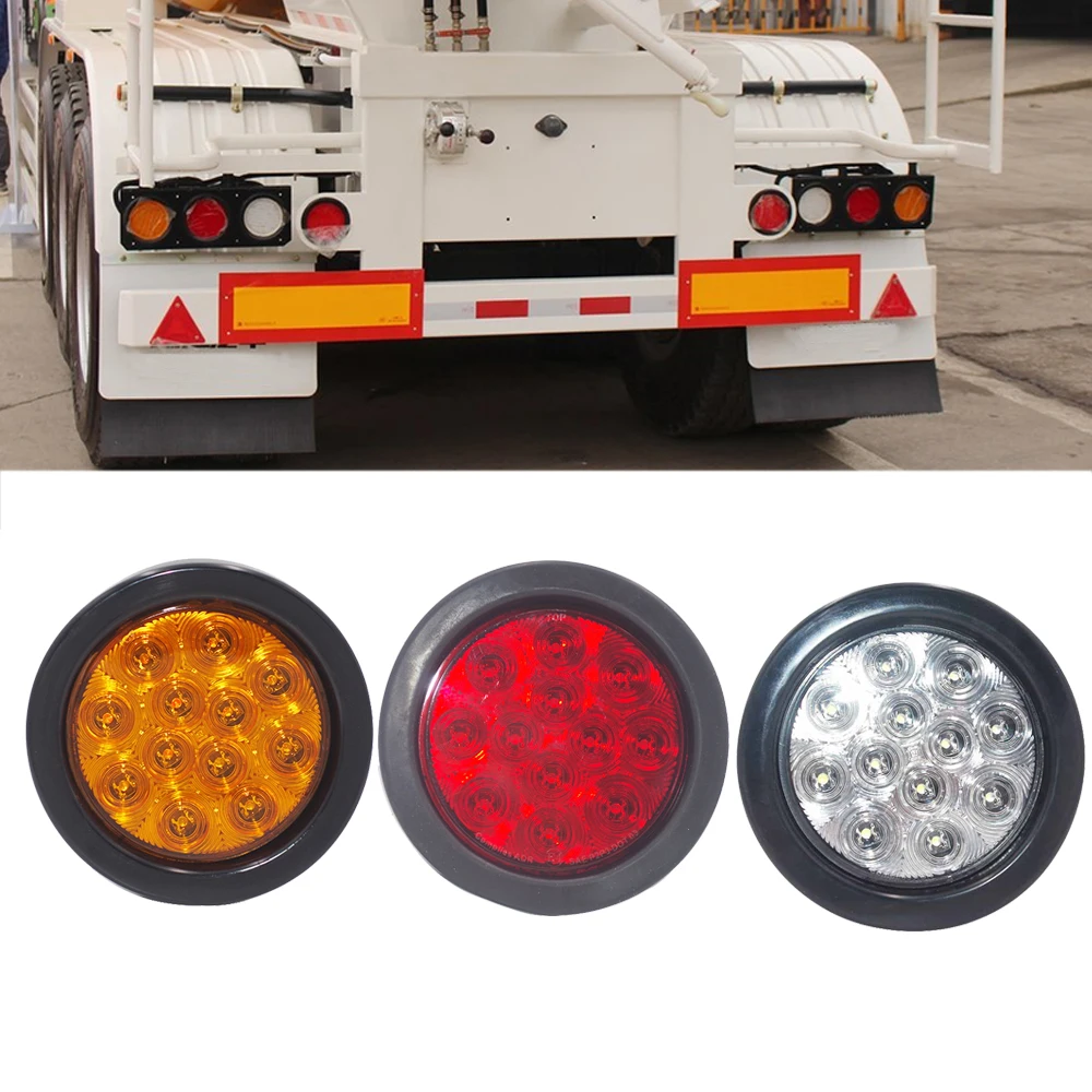 

2Pcs 4" Inch Round 12LED Red/Amber/White Lens For Truck Trailer Stop Turn Tail Brake Side marker driving Light