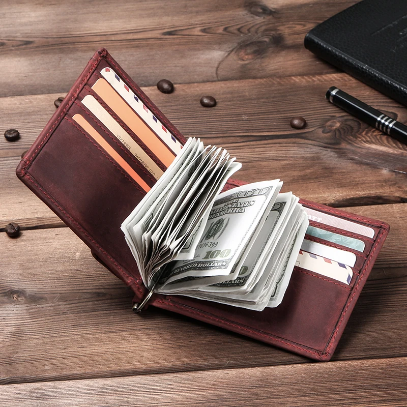 Contact's RFID Women Slim Wallets Short Money Clip Wallet Oil Nubuck Cow Leather Female Clamp for Money Case Vintage Card
