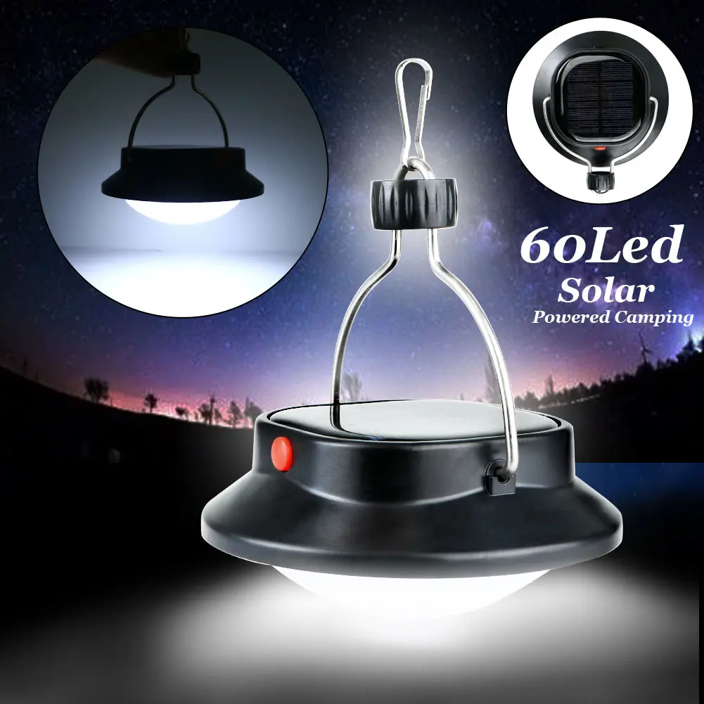 New Portable 60 Led Solar Powered Camping Tent Lamp Nightlight USB Charge Hanging Light Wall Lamp For Hiking Emergency Lantern