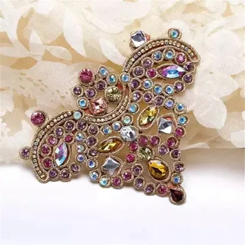 

Vintage Bling Crown Gem Gold silk lace Embroidery Rhinestone Applique Baroque Stylish DIY Material Shoes Garment Accessories