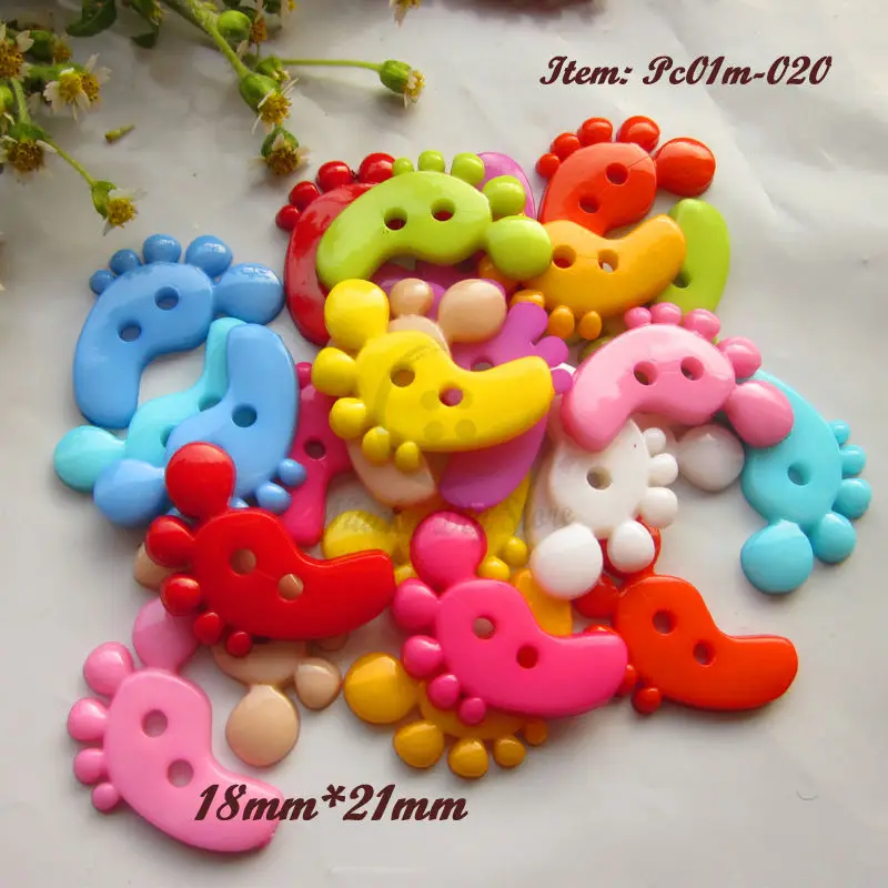 120pcs Mixed color 2 holes Footplate Buttons Cute Cartoon Plastic Decorative Buttons for Sewing Scrapbook Craft Diy 18mm*21mm 2