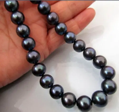 

Hot sale new Style >>>>>8-9MM TAHITIAN NATURAL BLACK ROUND PEARL Necklace 17.5
