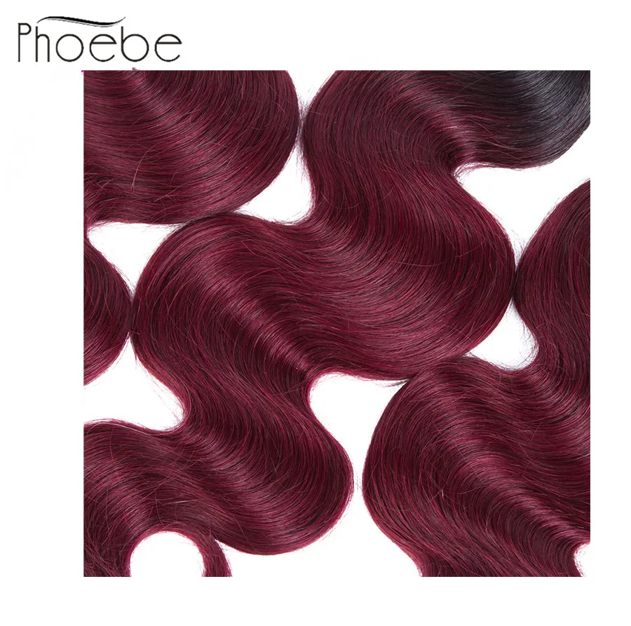 Phoebe волосы 1B 99J Малайзия объемная волна 4 пряди с закрытием не Реми 100%