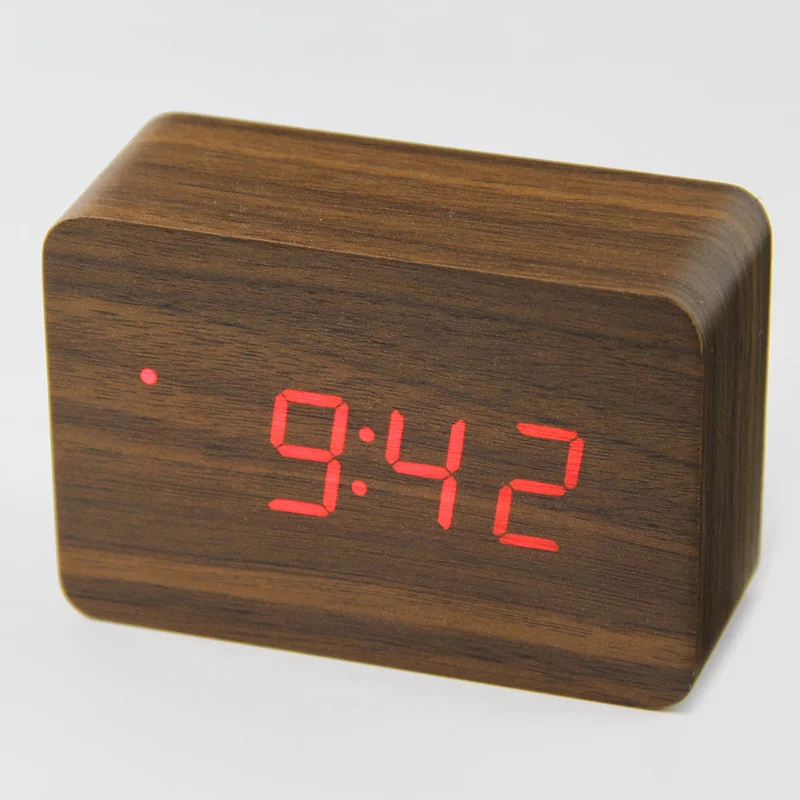 wooden digital alarm clock