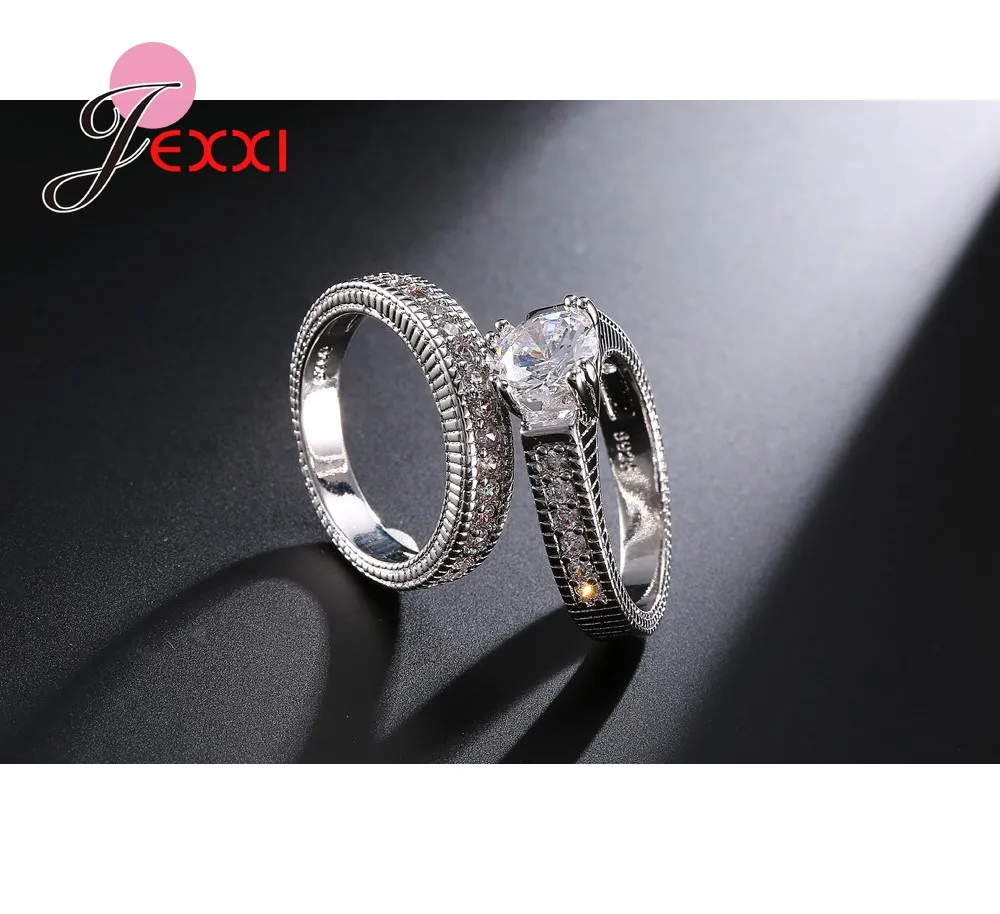 Модные 925 пробы серебряные кольца для пары, качественные кубические циркониевые Стразы для женщин, обручальные кольца,, свадебные ювелирные изделия