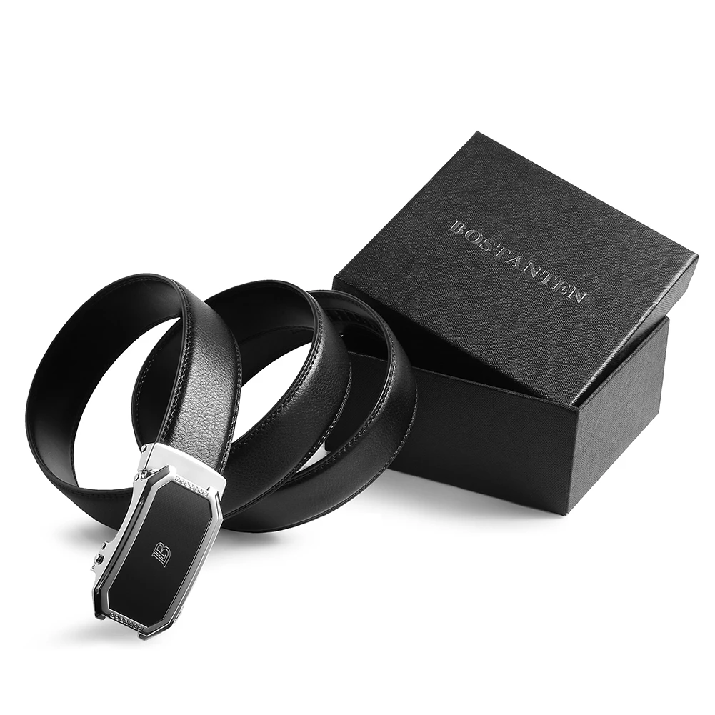 

BOSTANTEN Vintage Male Belt with Automatic Sliding Jeans Men Waist Strap Luxury Brand Designer Belts Automatic Buckle With Box