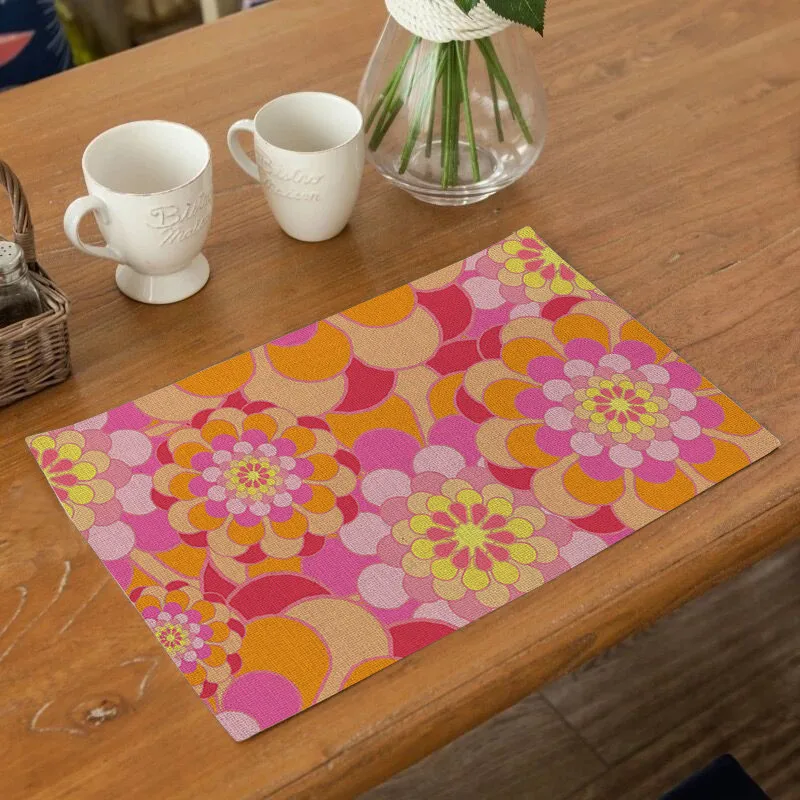 

Hot Customizable Colorful Ethnic Group Flower Placemat Table Napkin Fabric Coaster Table Decoration Mat Kitchen Accessiories