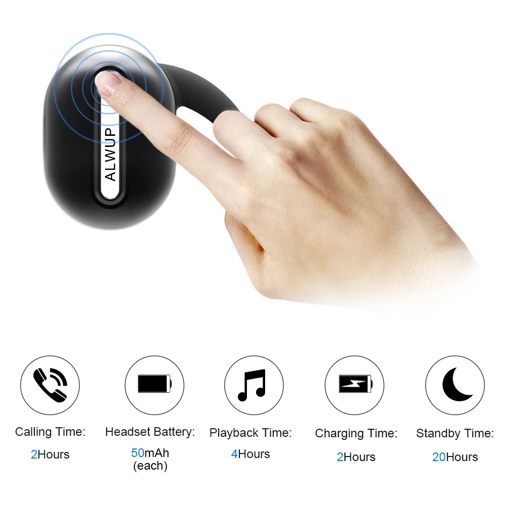 ALWUP беспроводные наушники Bluetooth в ухо спортивные для телефона мини стерео с