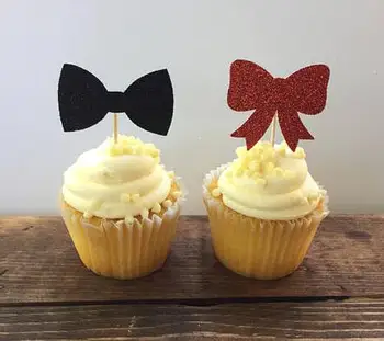 

Glitter Beards or Bows Gender Reveal Birthday Cupcake Toppers baby shower baptism wedding Party Decor