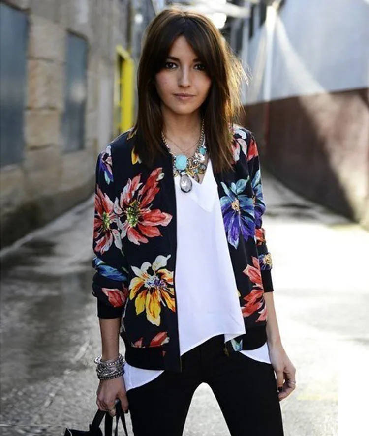 Compare Prices On Flower Jackets- Online Shopping/Buy Low Price Floral Print Bomber Jacket Flower Black Blaser Women Ethnic Blogger High Waist Casual Suit Winter casaco - Compare Prices On Flower Jackets- Online Shopping/Buy Low Price