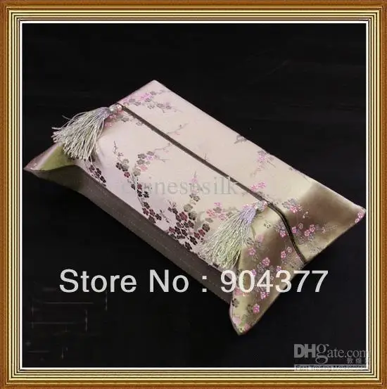 

Elegant Flower Facial Tissue Boxes Rectangular High quality Chinese Ethnic Style Silk Fabric Tassel Removable Kleenex Covers