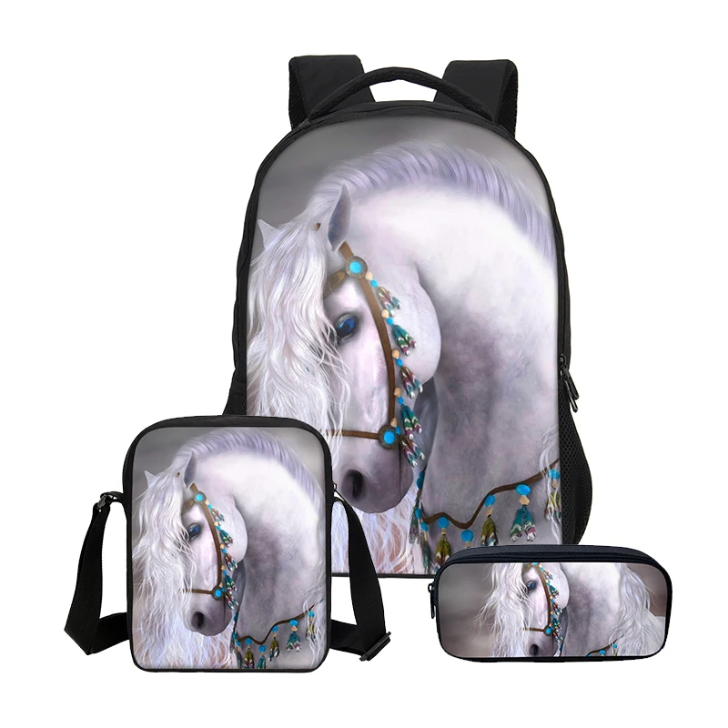 

Fashion 3 Pcs Children School Bags Set 3D Horse Print School Backpacks Boys Bookbags Girls Mochila Infantil Casual Kids Daypack