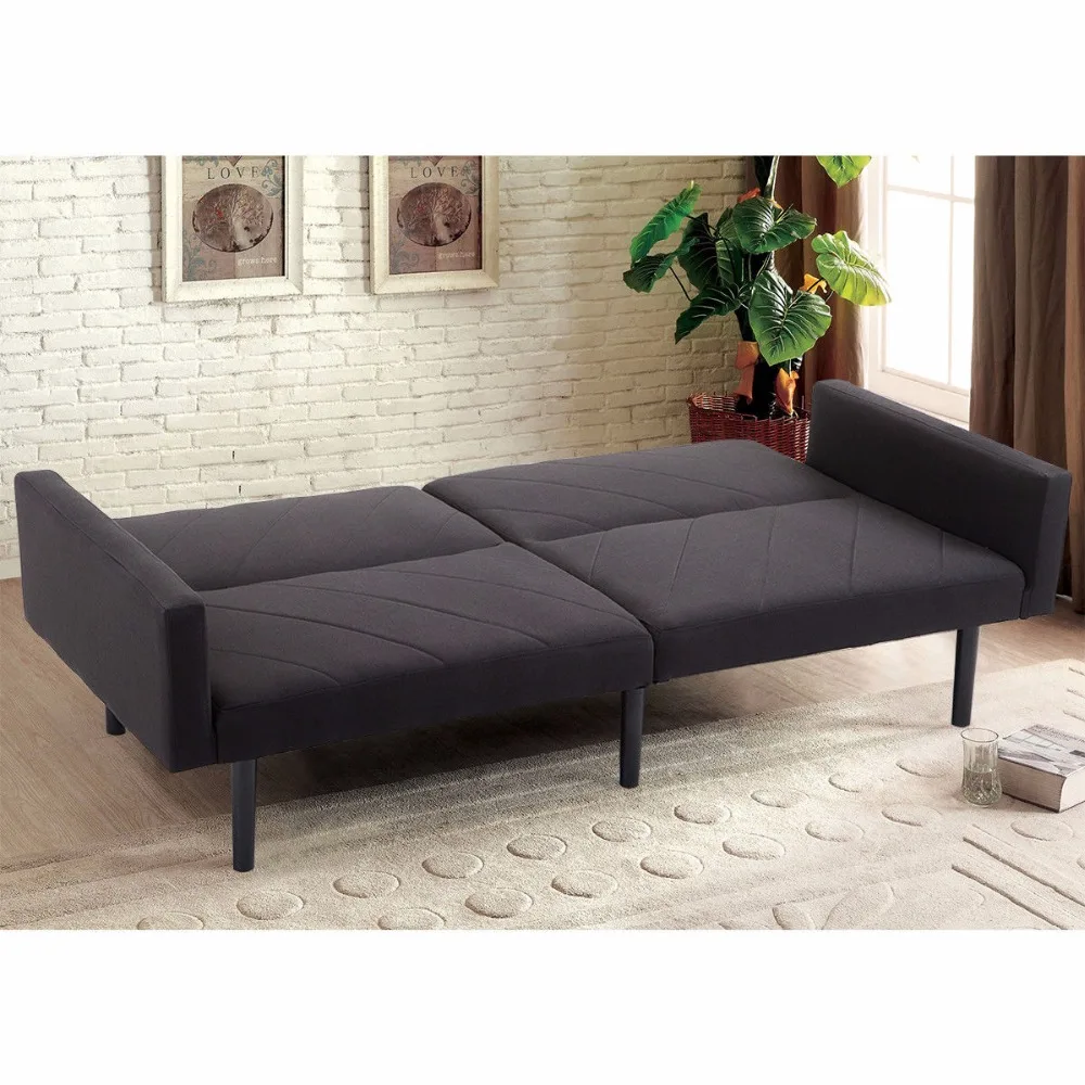 Giantex Futon Sofa Bed Convertible Recliner Couch Splitback Sleeper with Wood Legs Modern Living Room Furniture HW57254