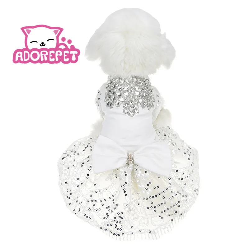 

Sparkling Rhinestone Dog Wedding Party Dress Tutu Skirt Luxury Lace Bow Dress Bride Costume Small Dog Pet Summer Clothes Apparel