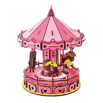 

DIY 3D Wooden Puzzle Woodcraft Assembly Kit Carousel Laser Cutting Wood Toys For Christmas Gift 1465