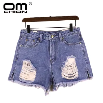 

OMCHION Plus Size XXXL 2018 New Vintage Ripped Holes Denim Shorts Women Casual Pocket Jeans Shorts Punk Sexy Pants LNZ27