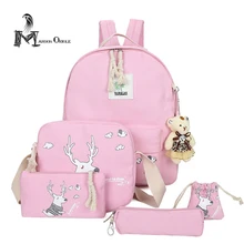 5 in 1 rosa leinwand rucksack sets für kinder mädchen schule tasche set kinder reisen rucksack mini tasche tier druck tasche set