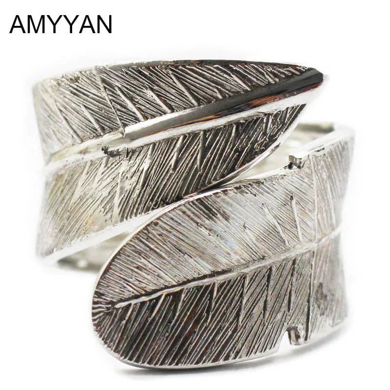 

Antique Silver Plated Twist Net Cuff Bangle Top Quality Vintage Women's Feather Cuff Bracelet Alloy Metal Bangle Bracelet