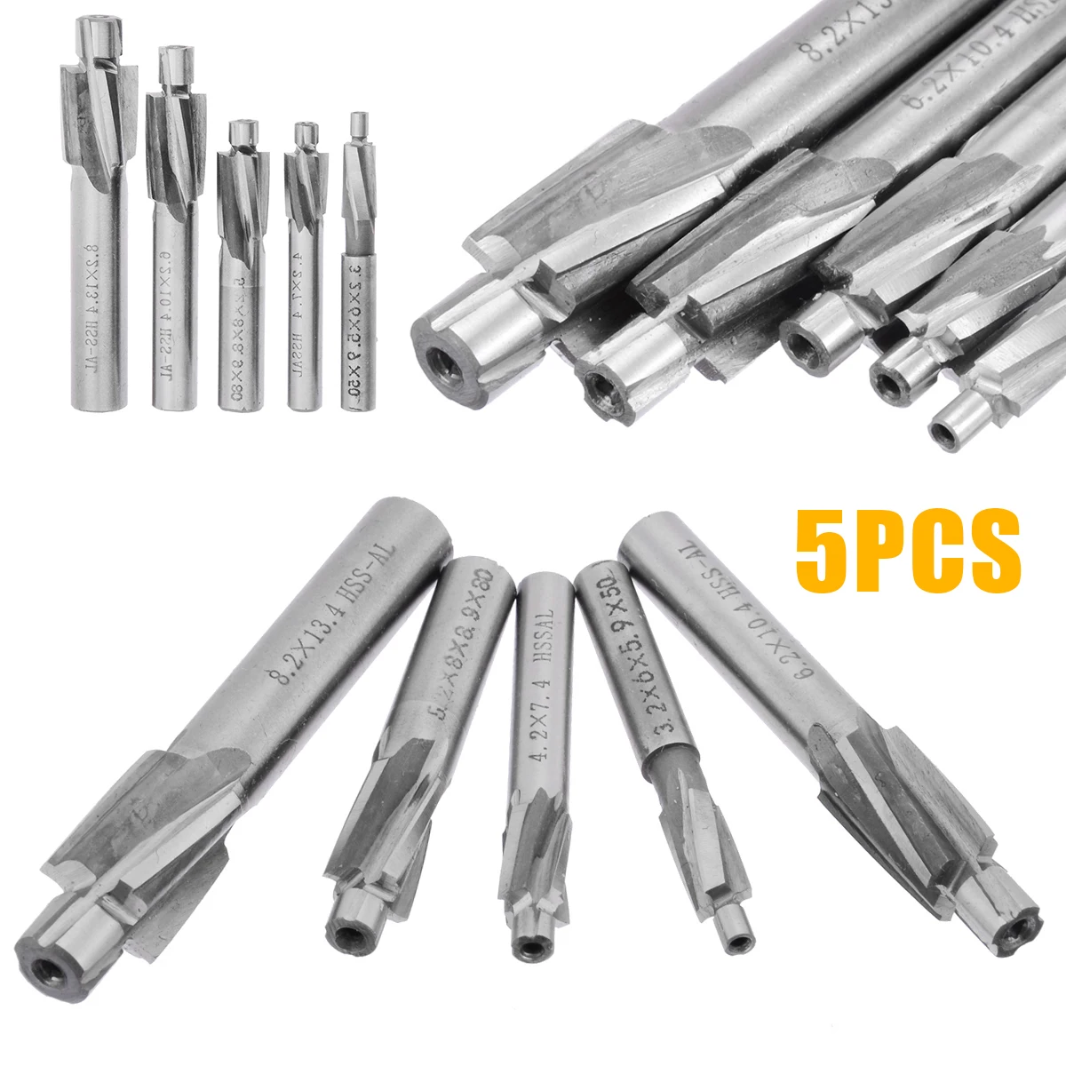 5Pcs 4 Countersink End Milling Flute HSS AL Cutter Pilot Slot Drill Bit M3-M8 For Low Carbon Steel/ Non Ferrous Materials