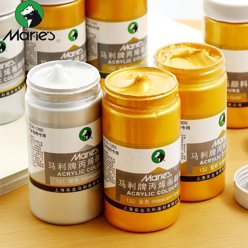 Marie's Acrylic Paint Gold Silver Painting 300ml Primer Painting Materials Artist Drawing Painting Hand Painted Wall Paint DIY