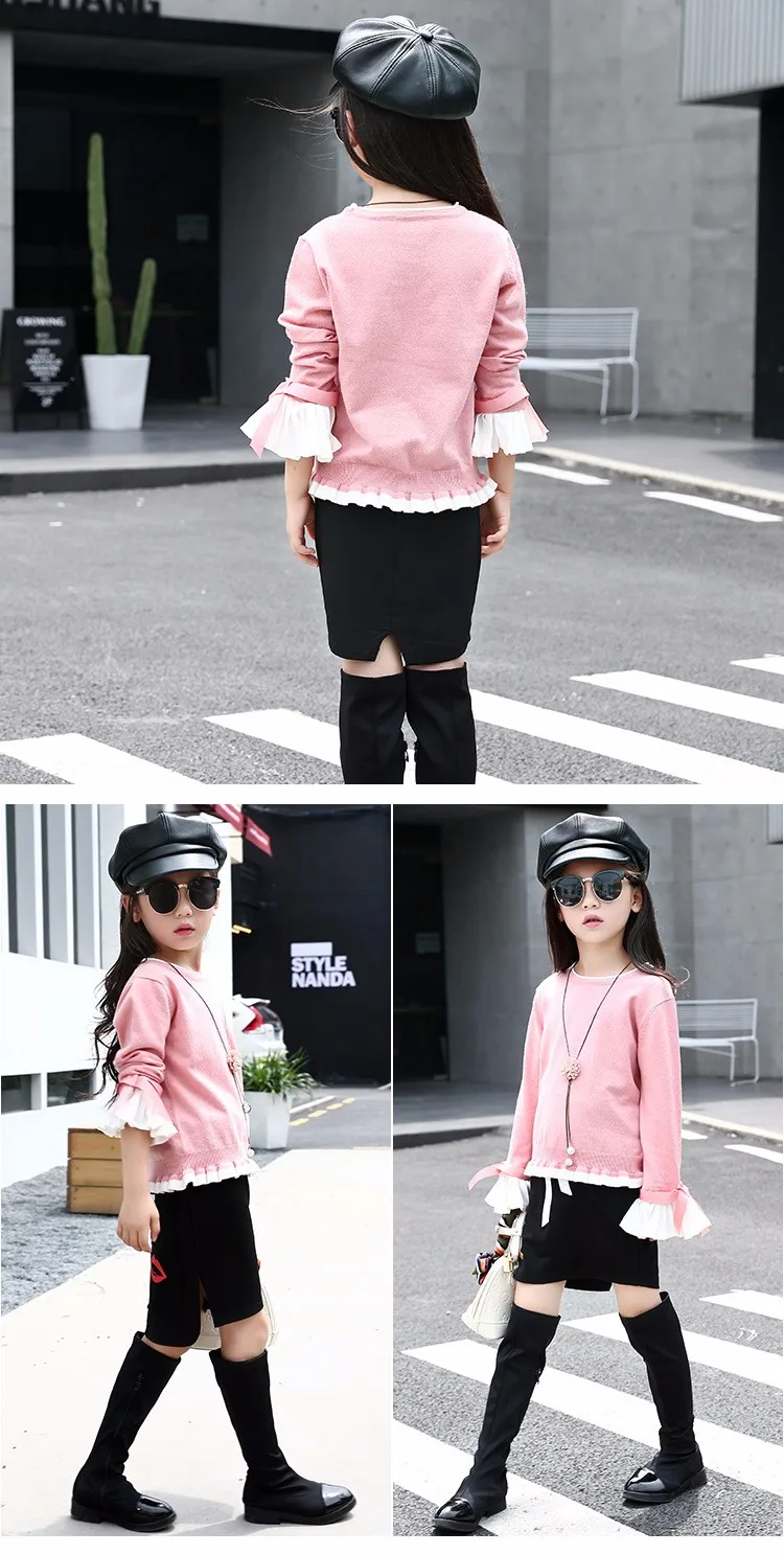 knitting little teenage girls clothes suits autumn 2016 children clothing set for girl pink blue knit sweater tops long sleeve black skirts clothes set 2016 6 7 8 9 10 11 12 13 14 15 16 years old big girl 2 pcs clothing sets (5)