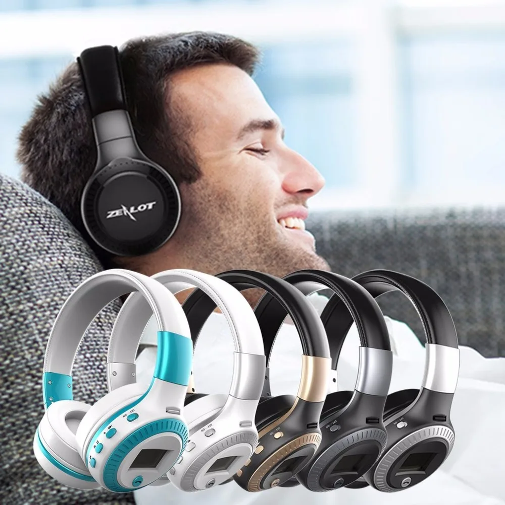 

Bluetooth Headphones LCD Display Wireless Stereo Headsets Headphone With Mic Micro-SD Card Slot FM Radio For Phone