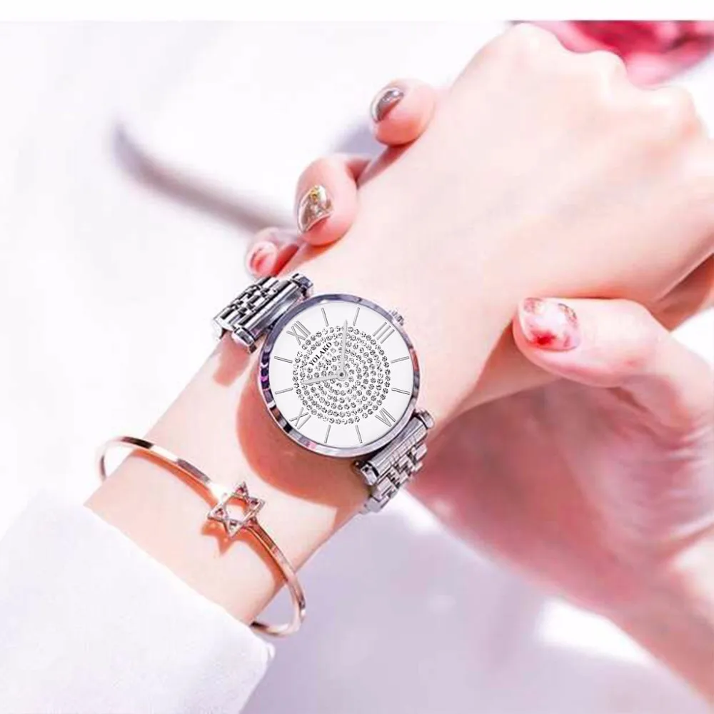 Лидер продаж женские наручные часы из нержавеющей стали с бриллиантами повседневные роскошные женские кварцевые часы YOLAKO Relogio Feminino