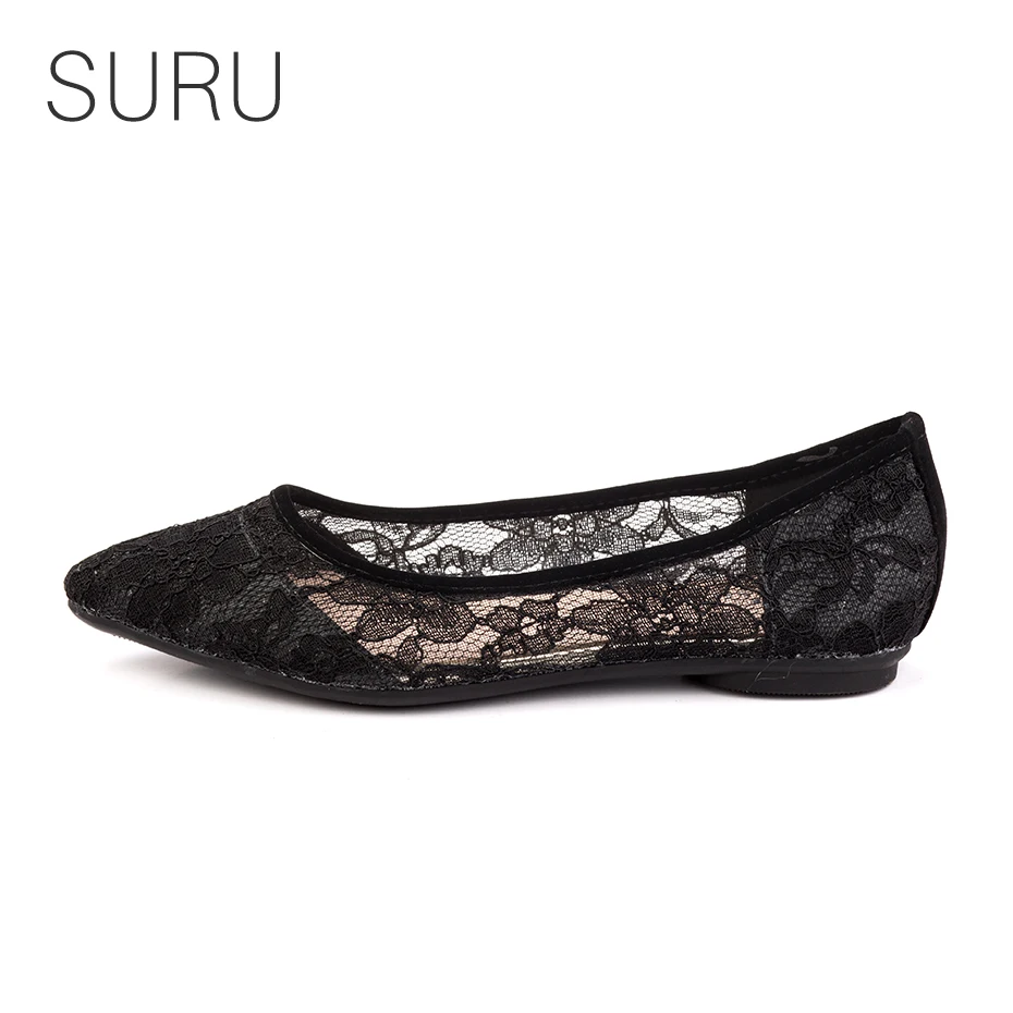 

SURU Woman Lace Mesh Ballerina Shoes Lady Pointed Toe Embroidered Flats Black/gray/apricot Size EUR 34-40