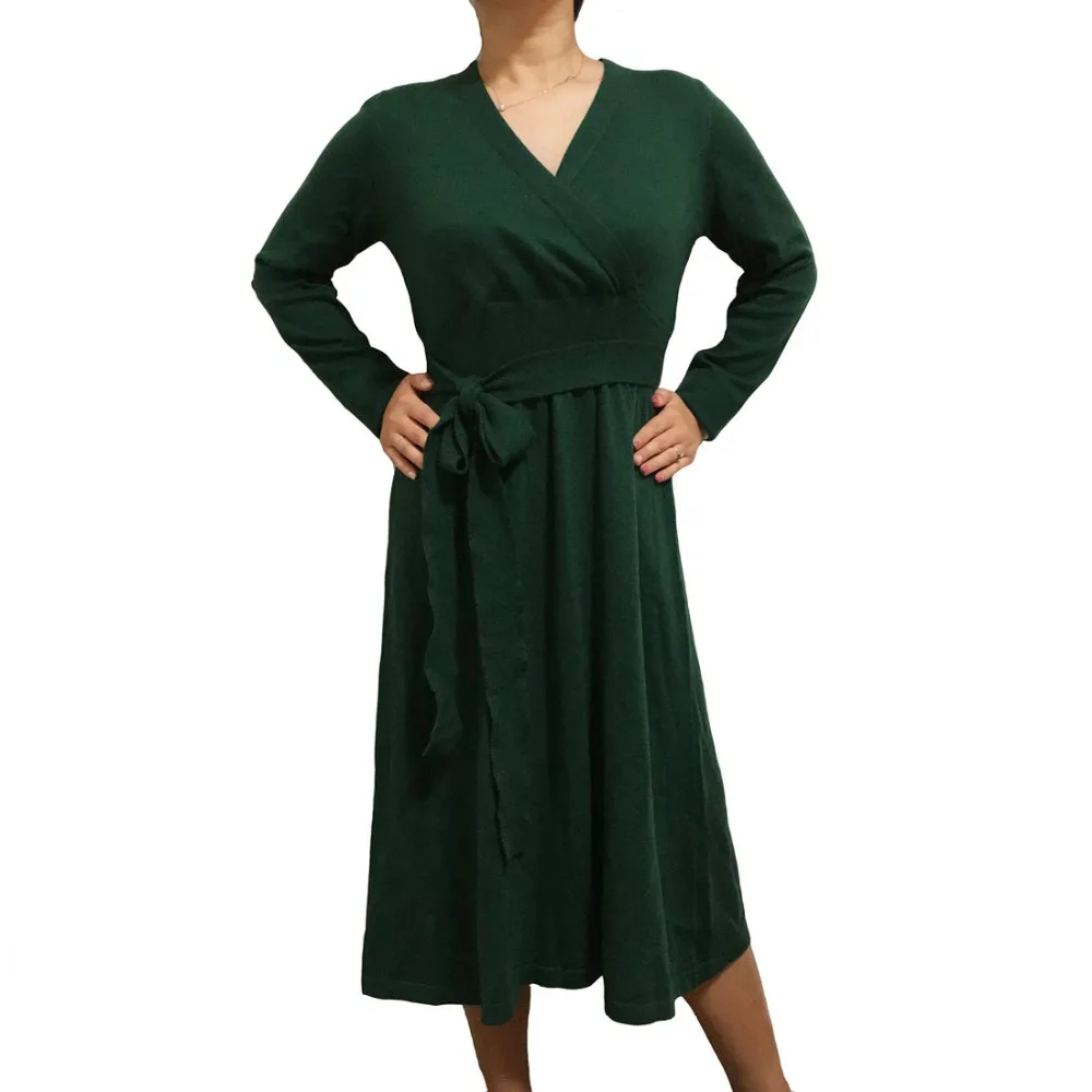 Платье женское демисезонное кашемировое с V образным вырезом и поясом|dress women|vestido